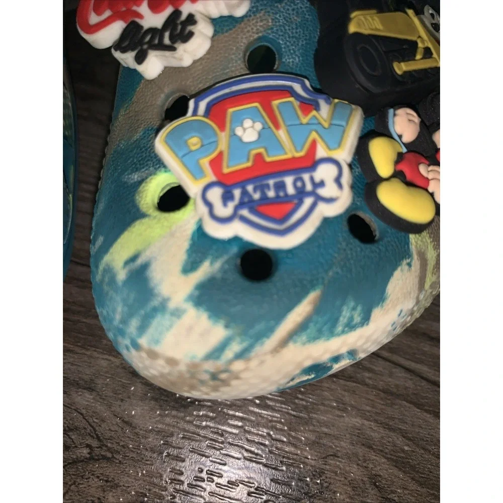 Crocs Toddler Multicolor Marbled Clogs Size 9 Paw Patrol Mickey Mouse Charms